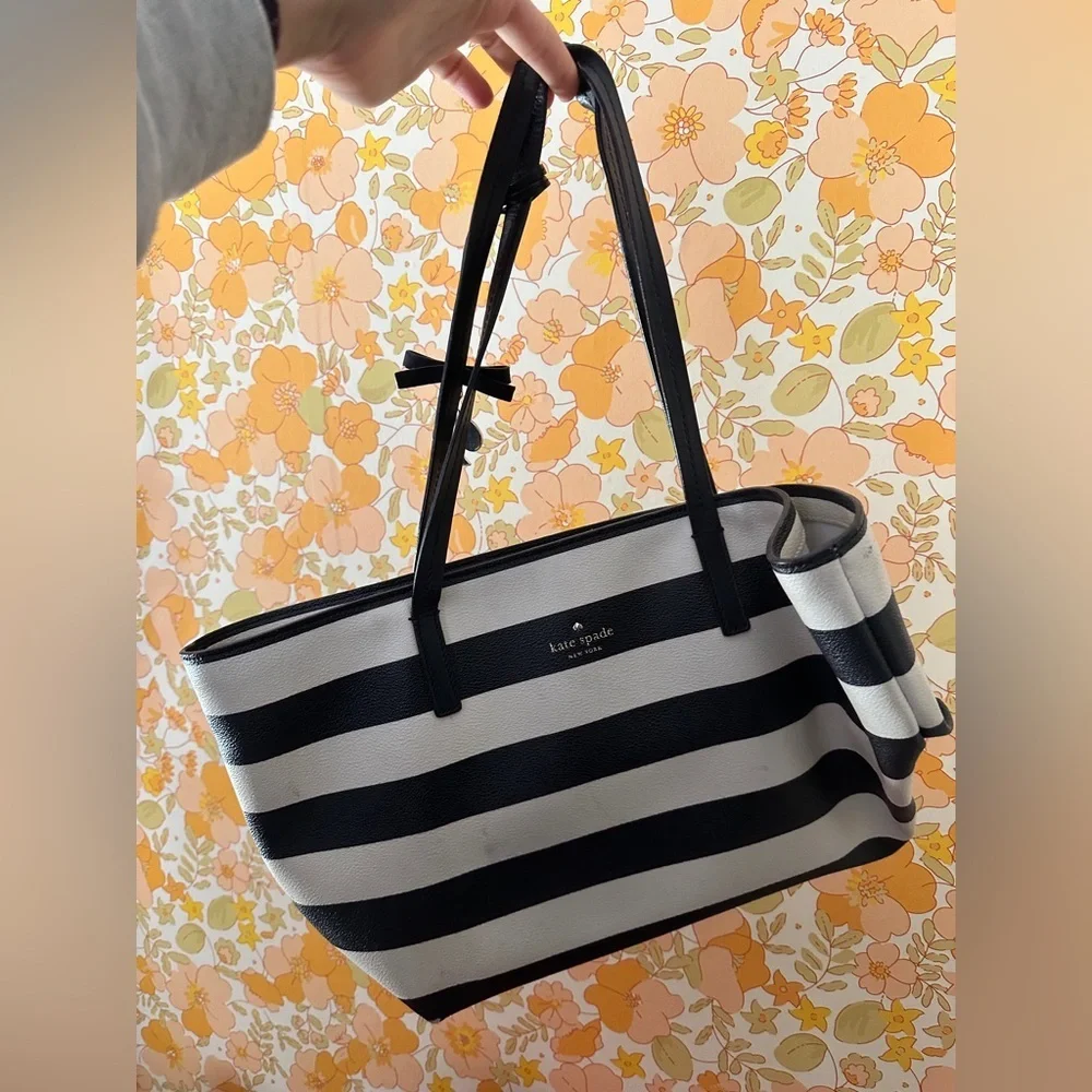 Kate Spade Black and White Striped Tote Bag